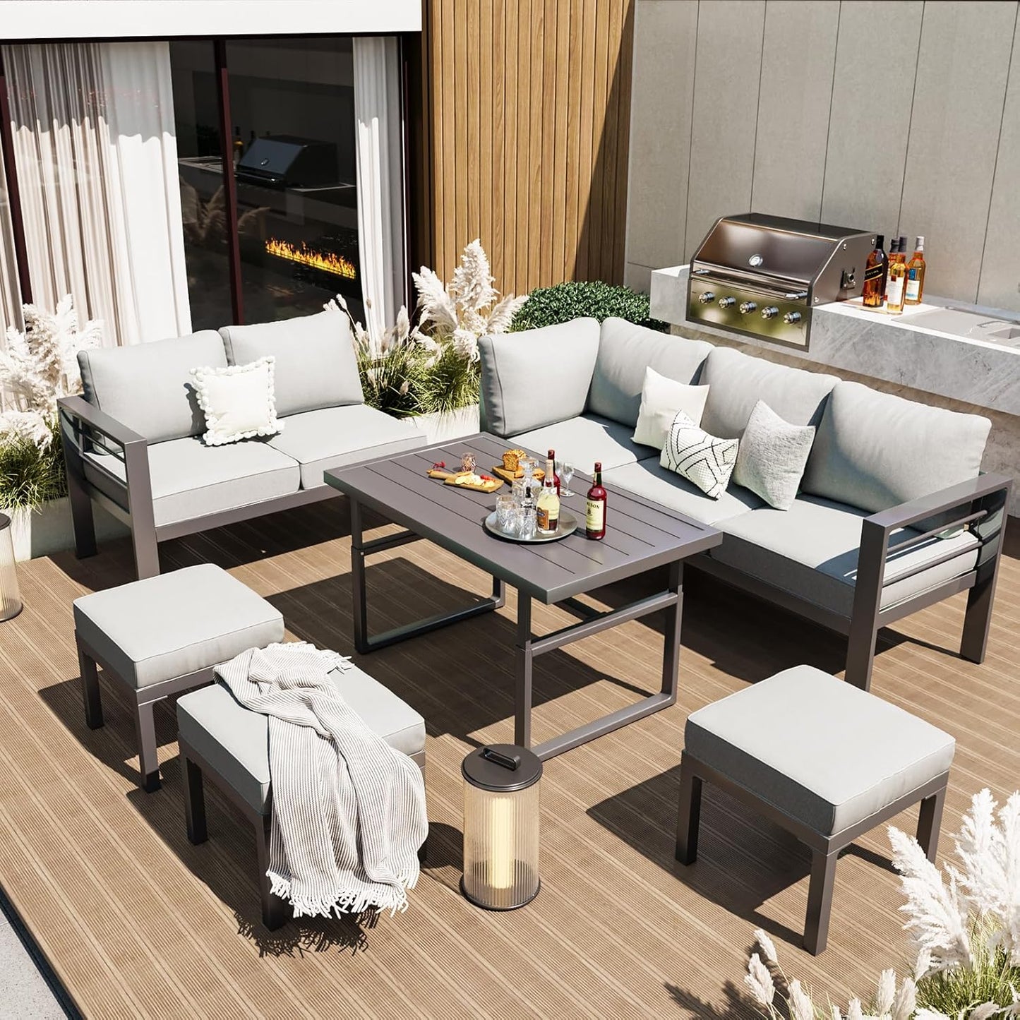 YODOLLA 7 Piece Aluminum Patio Furniture Set Outdoor Patio Conversation Set