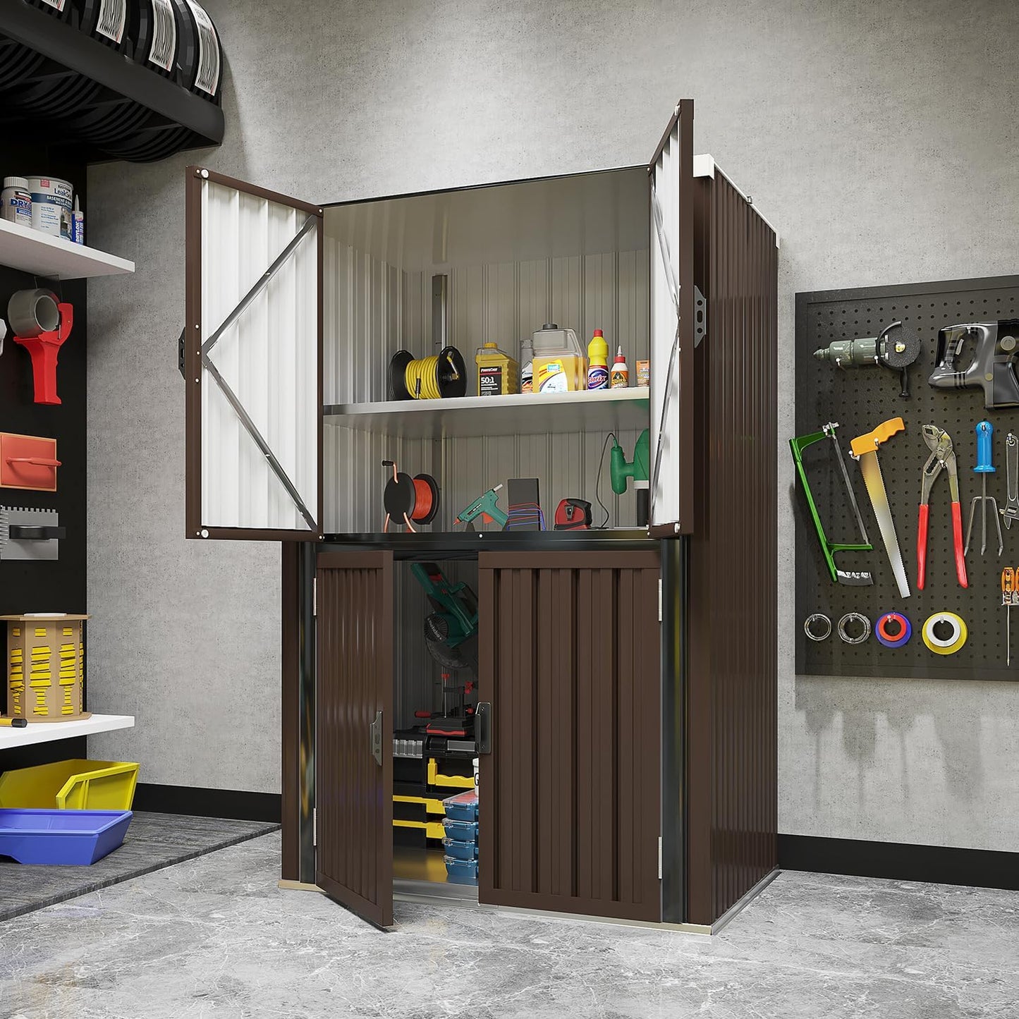 YODOLLA Outdoor Tall Storage Garden Cabinet Shed with Adjustable Shelves