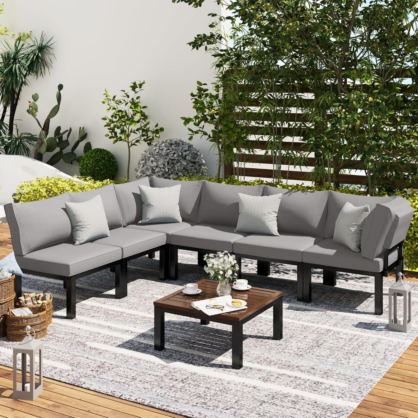 YODOLLA Outdoor Patio Furniture Set, 7 Piece Sectional Corner Sofa Set