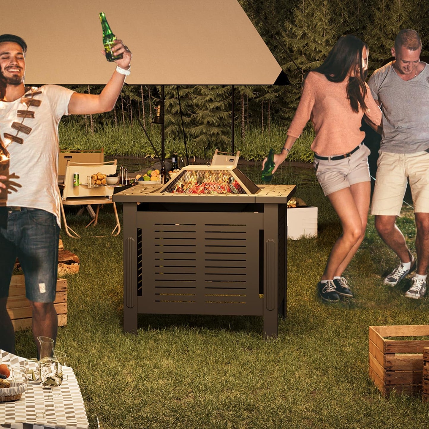 YODOLLA Square Fire Pit Table, Metal Fire Pits for Outdoor BBQ