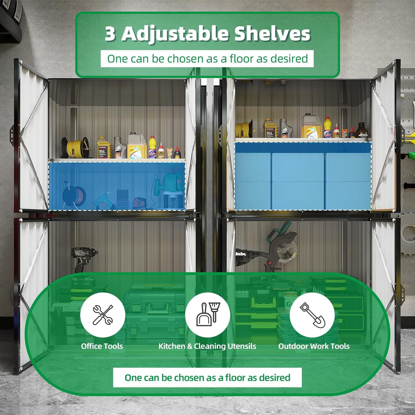 YODOLLA Outdoor Tall Storage Garden Cabinet Shed with Adjustable Shelves