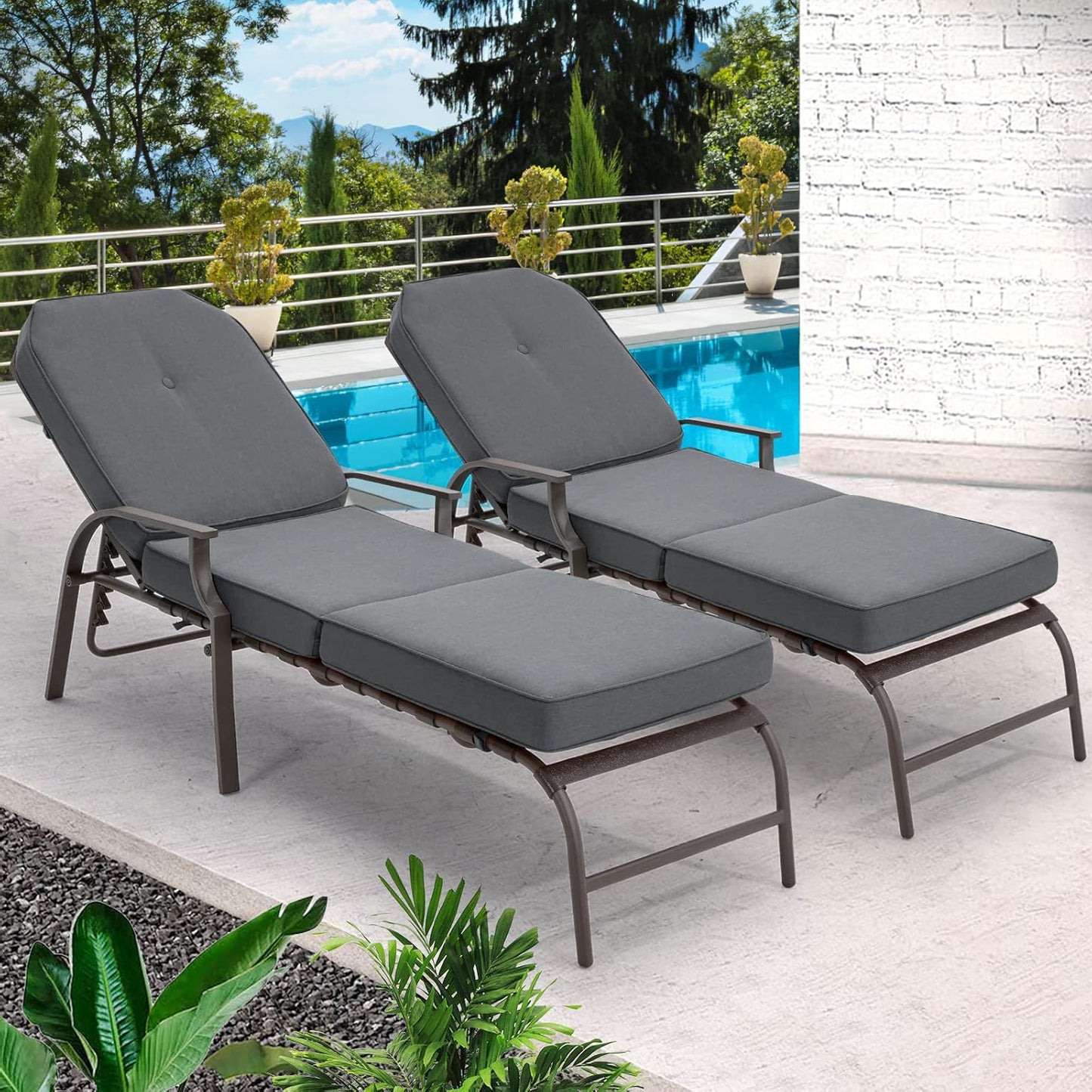 YODOLLA Sun Lounger with 10cm Thickened Cushion, Adjustable Recliner Chair