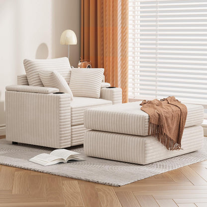 YODOLLA Single Chaise lounge Sofa, Chair Bed with Ottoman, Beige