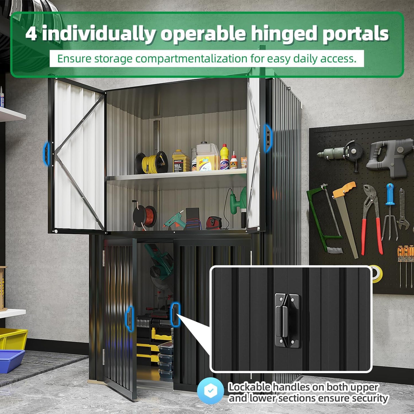 YODOLLA Outdoor Tall Storage Garden Cabinet Shed with Adjustable Shelves