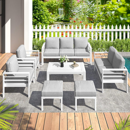 YODOLLA 7-Piece Aluminium Garden Furniture Set, 9 Seater Conversational Corner Sofa