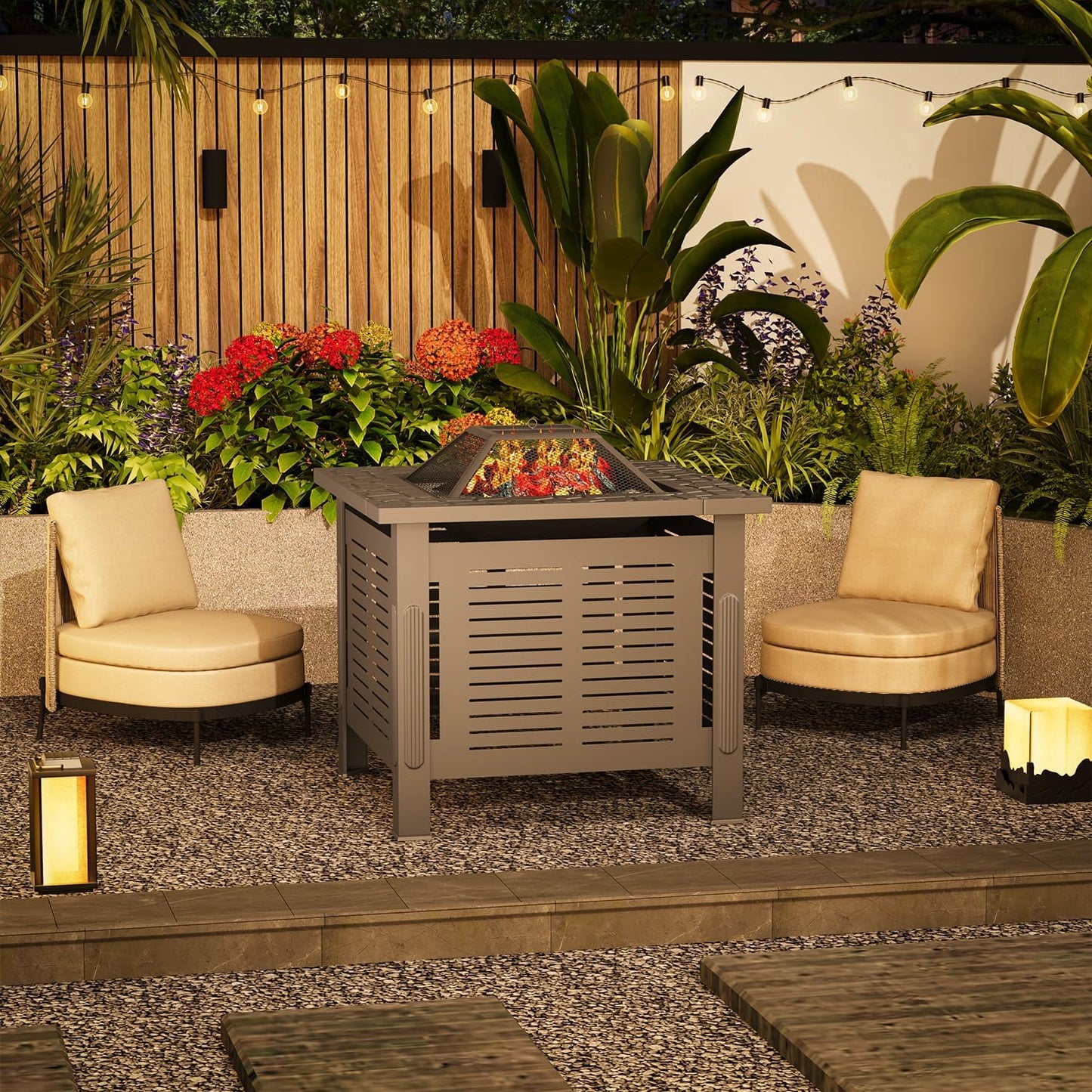 YODOLLA Square Fire Pit Table, Metal Fire Pits for Outdoor BBQ