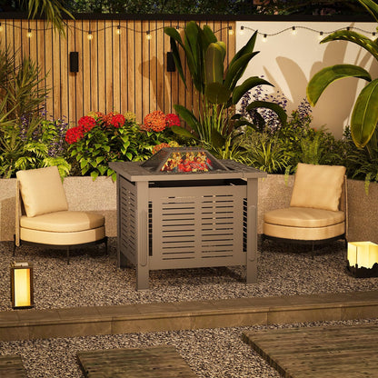 YODOLLA Square Fire Pit Table, Metal Fire Pits for Outdoor BBQ