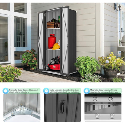 YODOLLA Outdoor Tall Garden Storage Box with 3 Adjustable Shelves