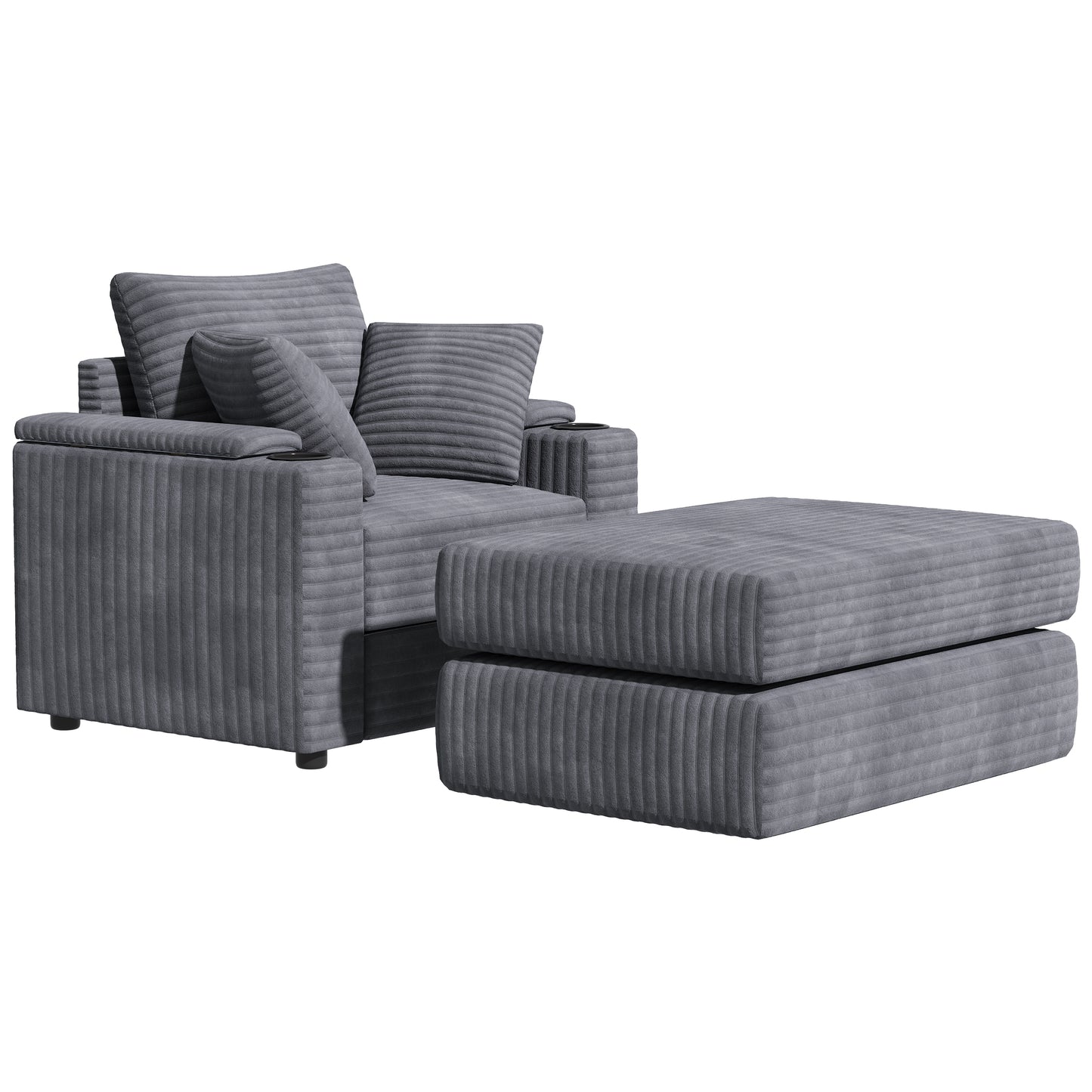 YODOLLA Single Chaise lounge Sofa, Chair Bed with Ottoman, Grey