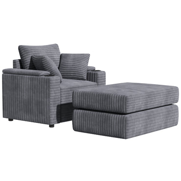 YODOLLA Single Chaise lounge Sofa, Chair Bed with Ottoman, Grey