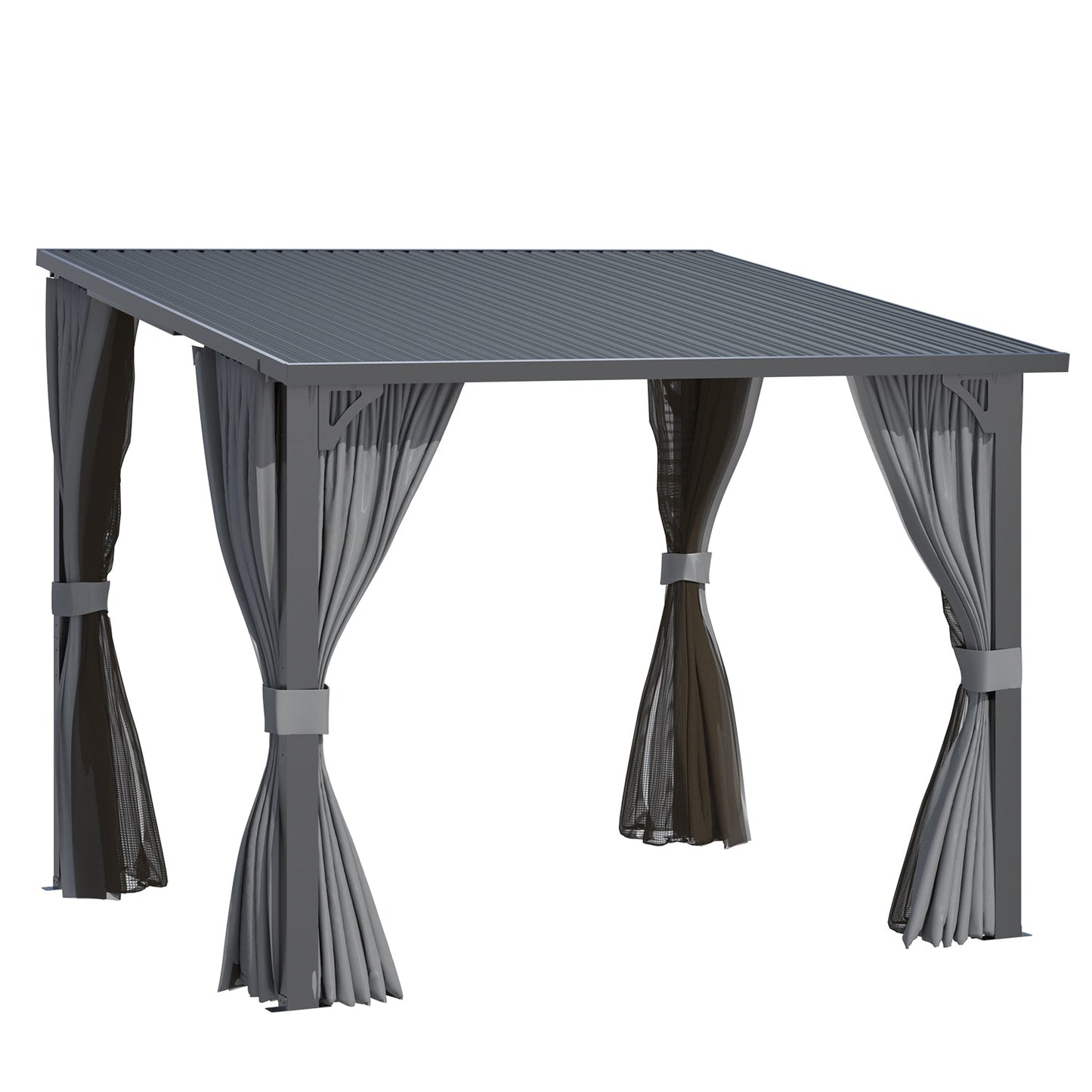 YODOLLA 2.4x3m Outdoor Pergola Hardtop Gazebo with Curtains and Netting for Patio
