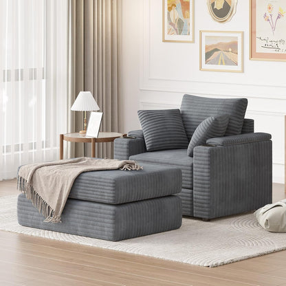 YODOLLA Single Chaise lounge Sofa, Chair Bed with Ottoman, Grey