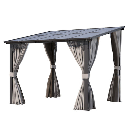 YODOLLA 2.4 X 3 m Small Wall-Mounted Lean to Pergola Gazebo with Curtains and Netting
