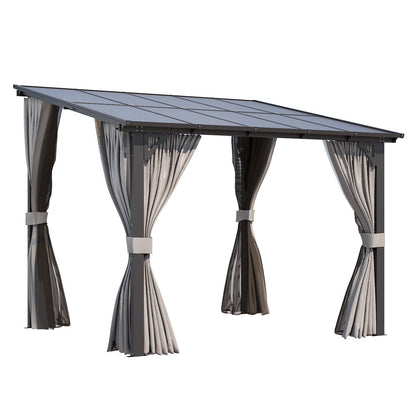 YODOLLA 2.4x2.4m Wall-Mounted Lean to Pergola Gazebo with Curtains and Netting