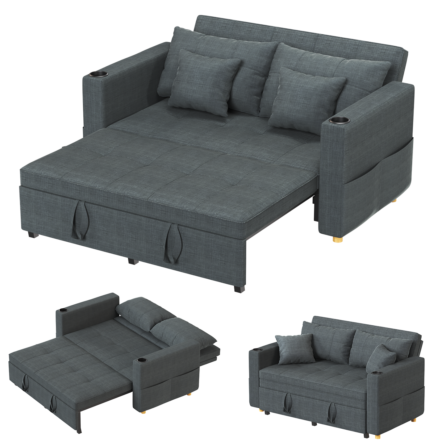 YODOLLA 2 Seater Sofa bed, 3-in-1 Convertible Sleeper Sofa 160cm, Dark Grey