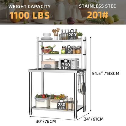 YODOLLA Stainless Steel 2-Layer Top Shelf Table 76x60x138cm Commercial Workbench