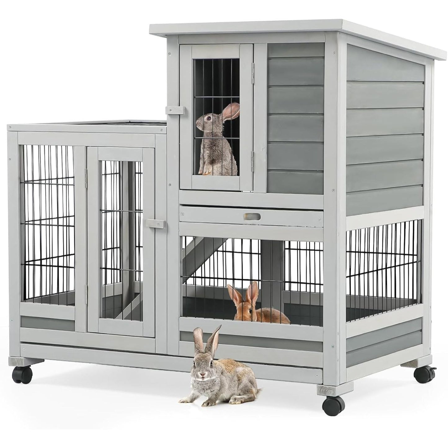 YODOLLA Rabbit Hutch 94cm Indoor & Outdoor Wooden Small Animal House