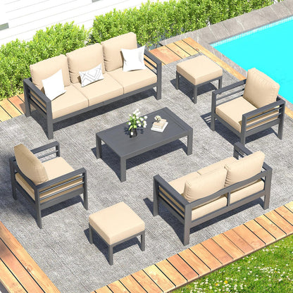 YODOLLA 7-Piece Aluminium Garden Furniture Set, 9 Seater Conversational Corner Sofa