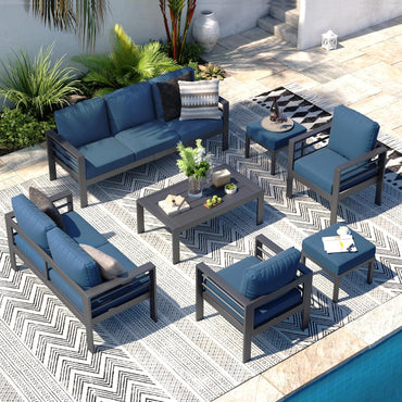 YODOLLA 7-Piece Aluminium Garden Furniture Set, 9 Seater Conversational Corner Sofa