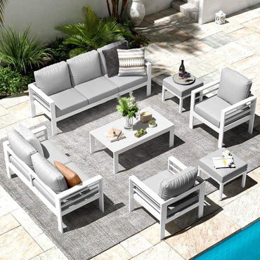 YODOLLA 7-Piece Aluminium Garden Furniture Set, 9 Seater Conversational Corner Sofa