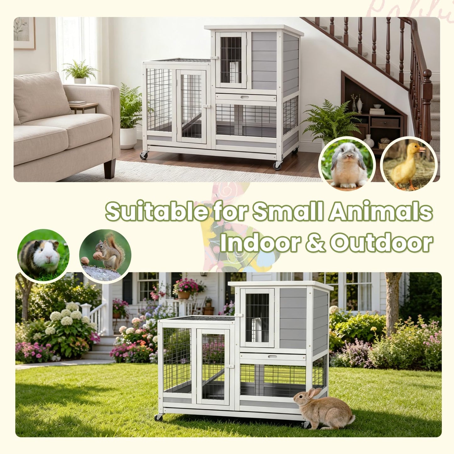 YODOLLA Rabbit Hutch 94cm Indoor & Outdoor Wooden Small Animal House