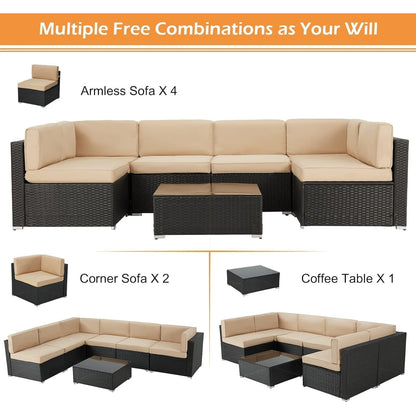 YODOLLA 7 Pieces Garden Furniture Sets, Wicker Weave Corner Sofa Set with Coffee Table