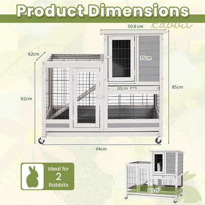 YODOLLA Rabbit Hutch 94cm Indoor & Outdoor Wooden Small Animal House