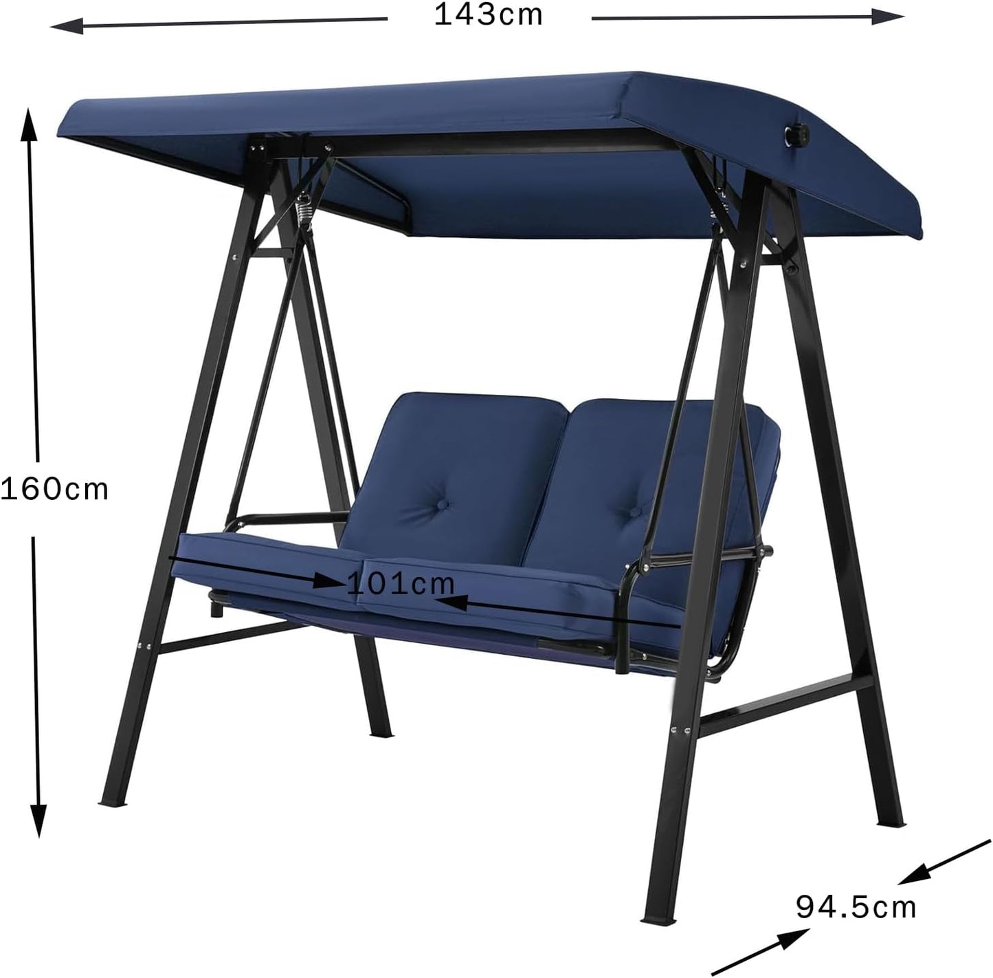 YODOLLA 2 Seater Garden Swing Chair with Adjustable Canopy & Cushions-Navy