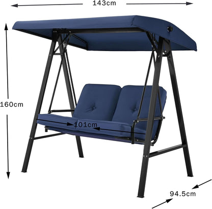YODOLLA 2 Seater Garden Swing Chair with Adjustable Canopy & Cushions-Navy