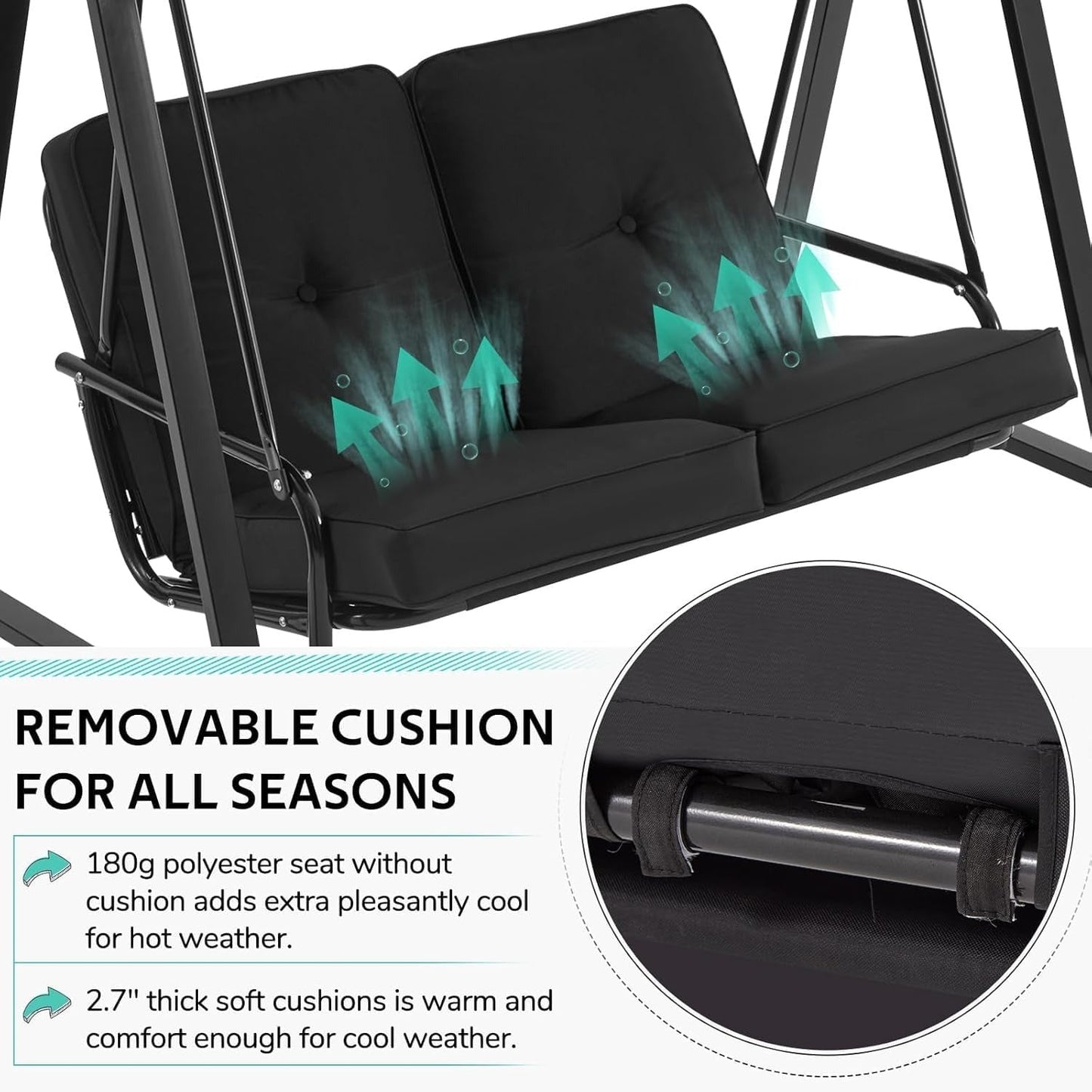 YODOLLA Patio Swing Chair 2-Seat for Adult, Black