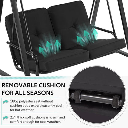 YODOLLA Patio Swing Chair 2-Seat for Adult, Black