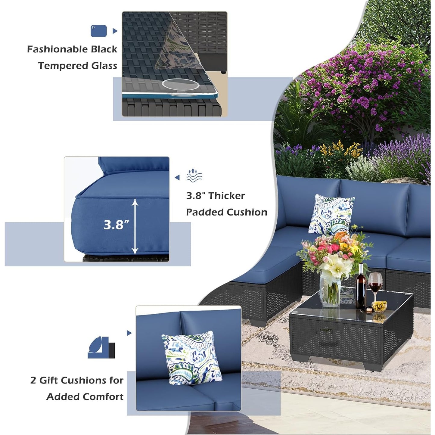 YODOLLA 7 Pieces Garden Furniture Sets, Wicker Weave Corner Sofa Set with Coffee Table