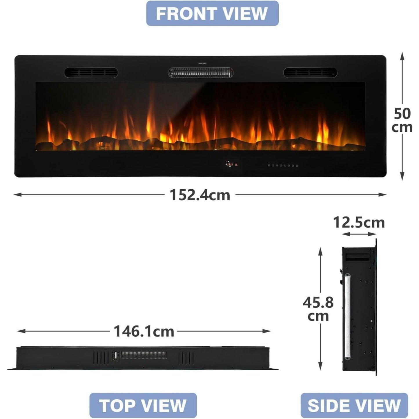 YODOLLA Electric Fireplace Wall Mounted Insert with 10 Color LED Flames