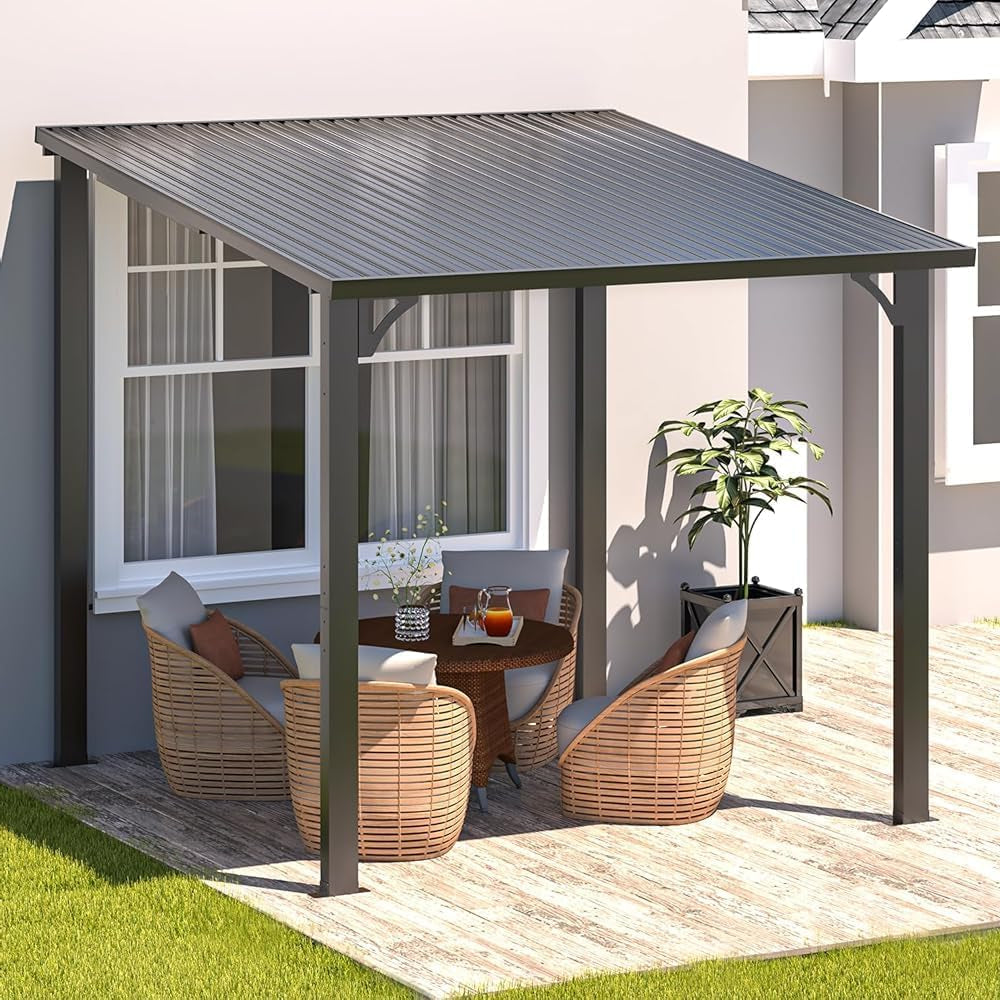 YODOLLA Hardtop Gazebo, Wall-Mounted Lean to Metal Awnings Pergola