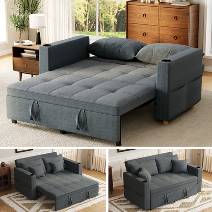 YODOLLA 2 Seater Sofa bed, 3-in-1 Convertible Sleeper Sofa 160cm, Dark Grey