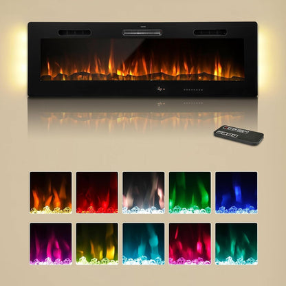 YODOLLA Electric Fireplace Wall Mounted Insert with 10 Color LED Flames