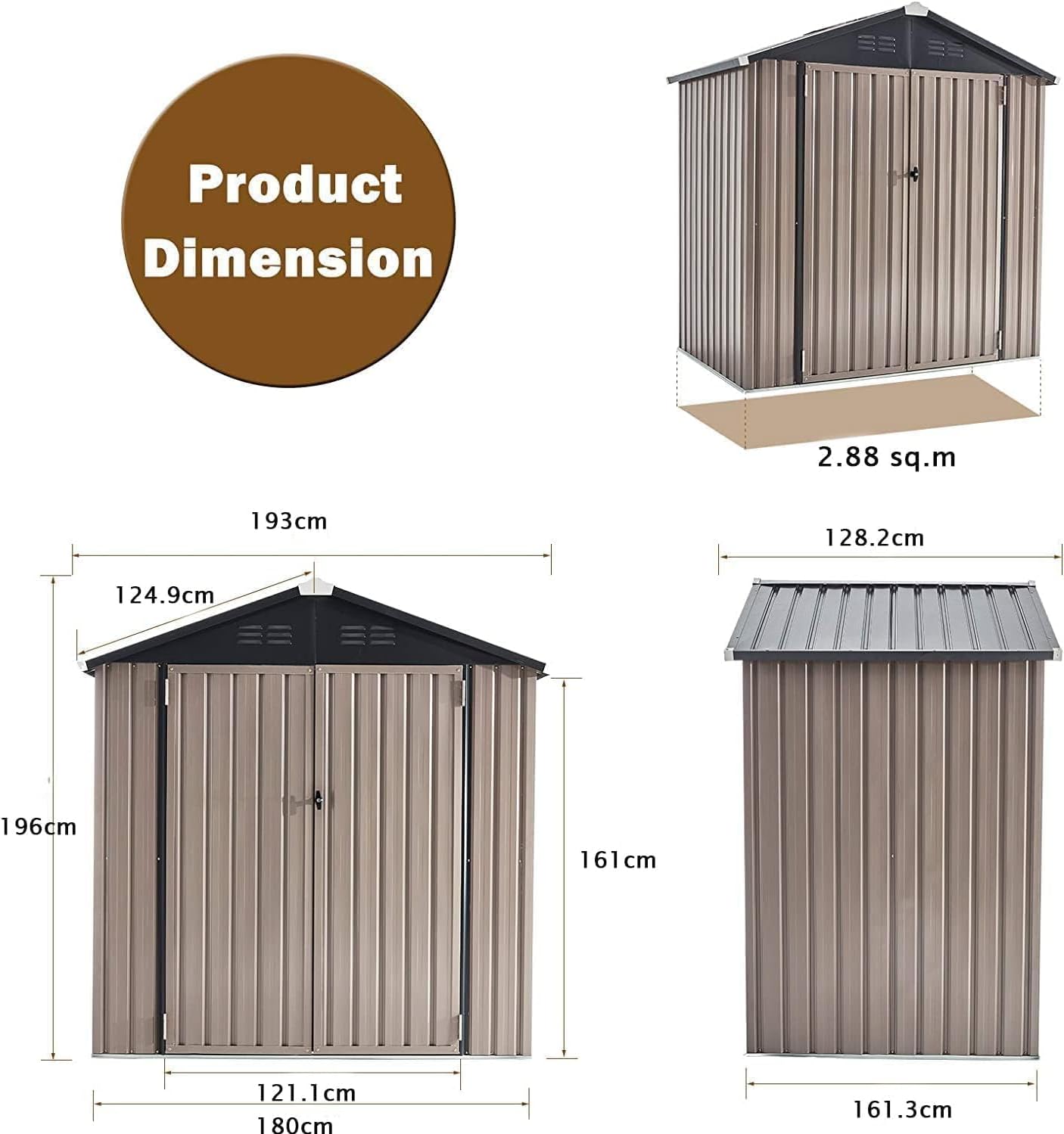 YODOLLA Shed 6' x 4' Storage Shed, Metal Sheds & Outdoor Storage, Grey