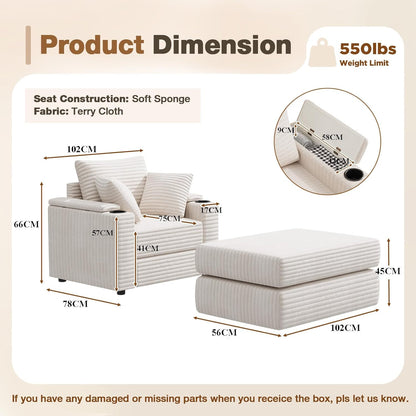YODOLLA Single Chaise lounge Sofa, Chair Bed with Ottoman, Beige