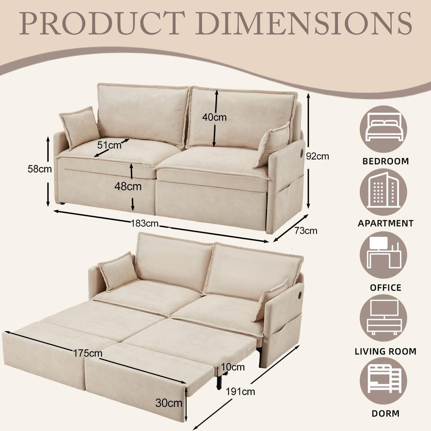 YODOLLA 4 in 1 Sofa Bed Queen, 72" Pull Out Couch Sleeper Sofa Bed