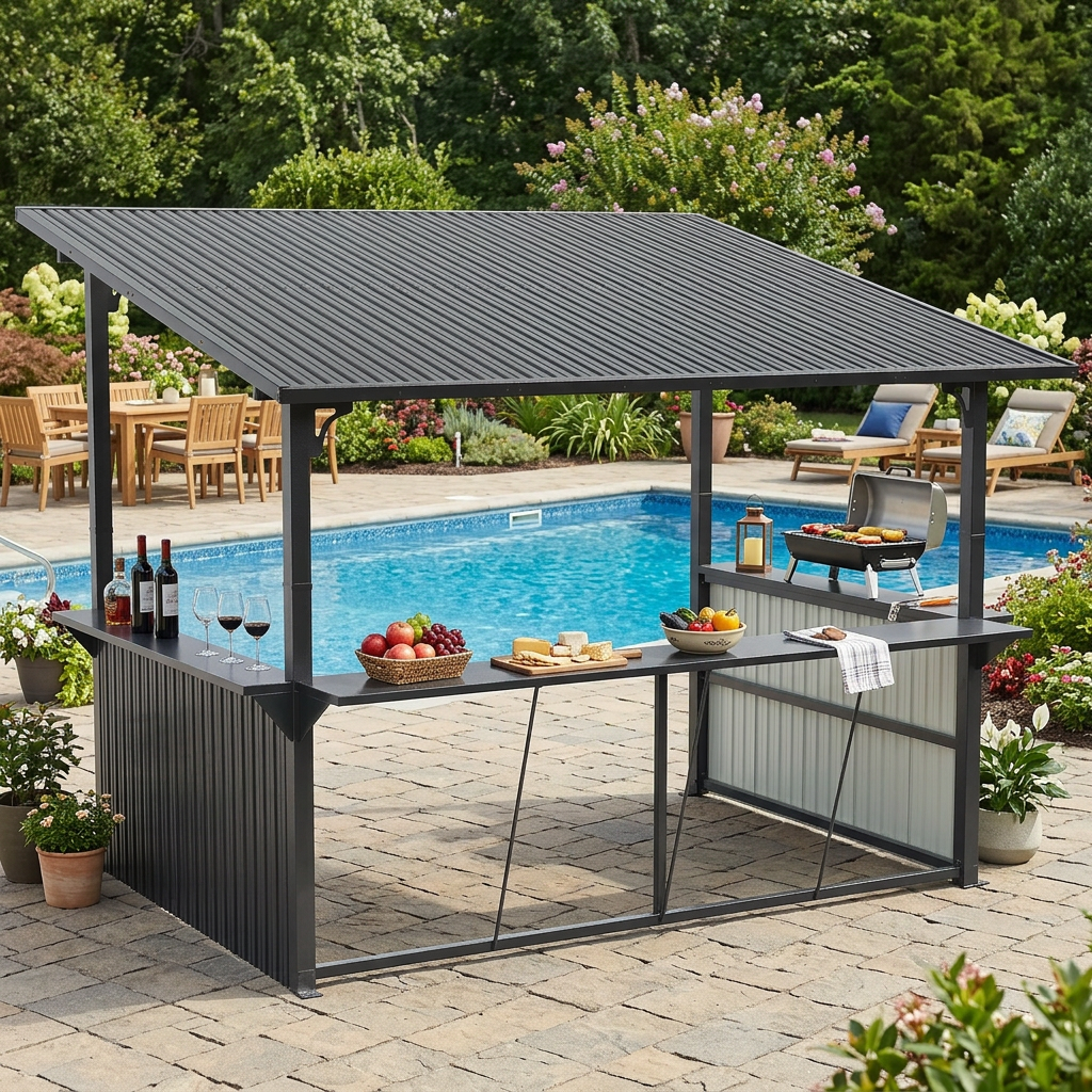YODOLLA 3mx3.7m, Grill Gazebo BBQ Shelter, Garden Metal Pergola