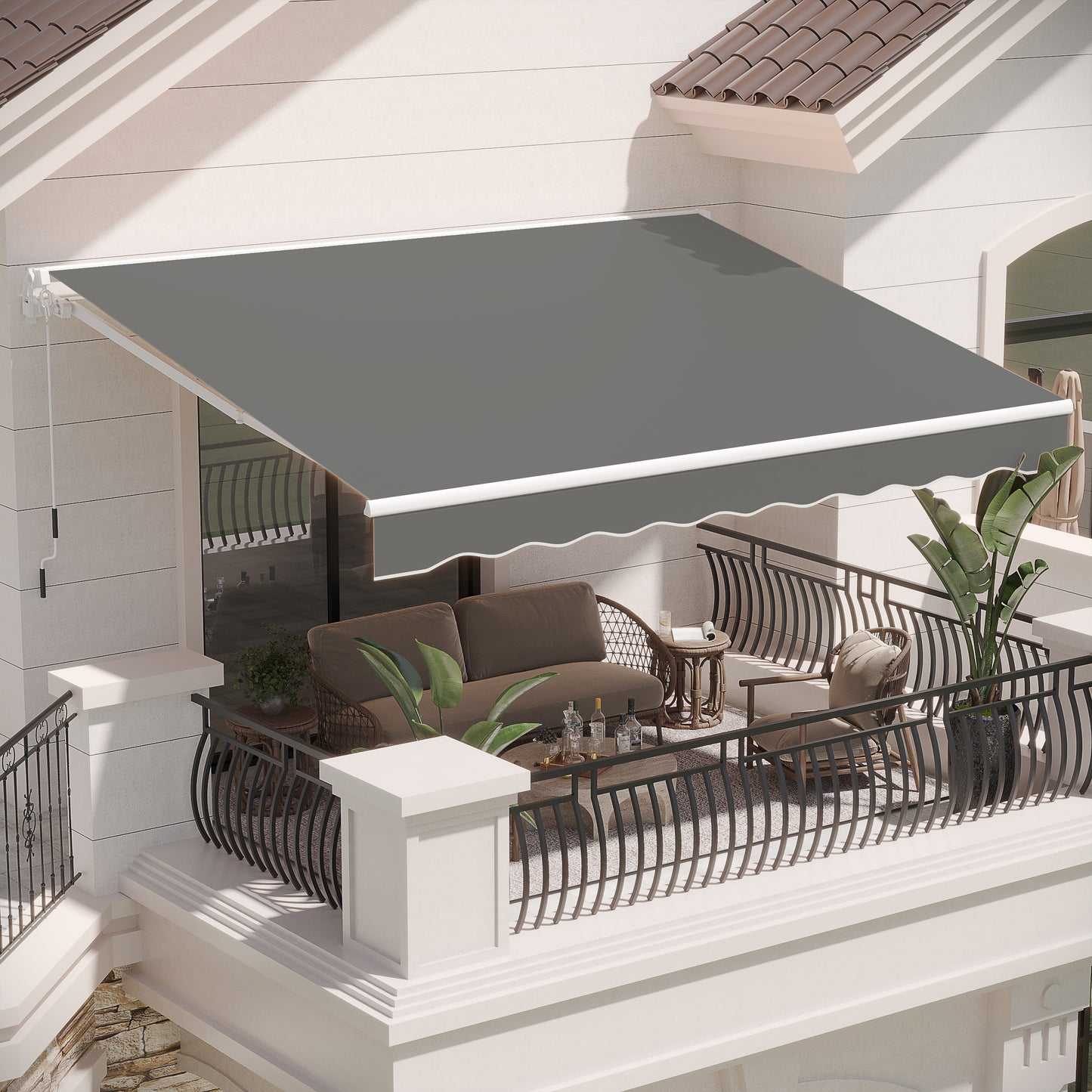 YODOLLA 396 × 299 cm Retractable Manual Awning, Folding Awning with Hand Crank Patio
