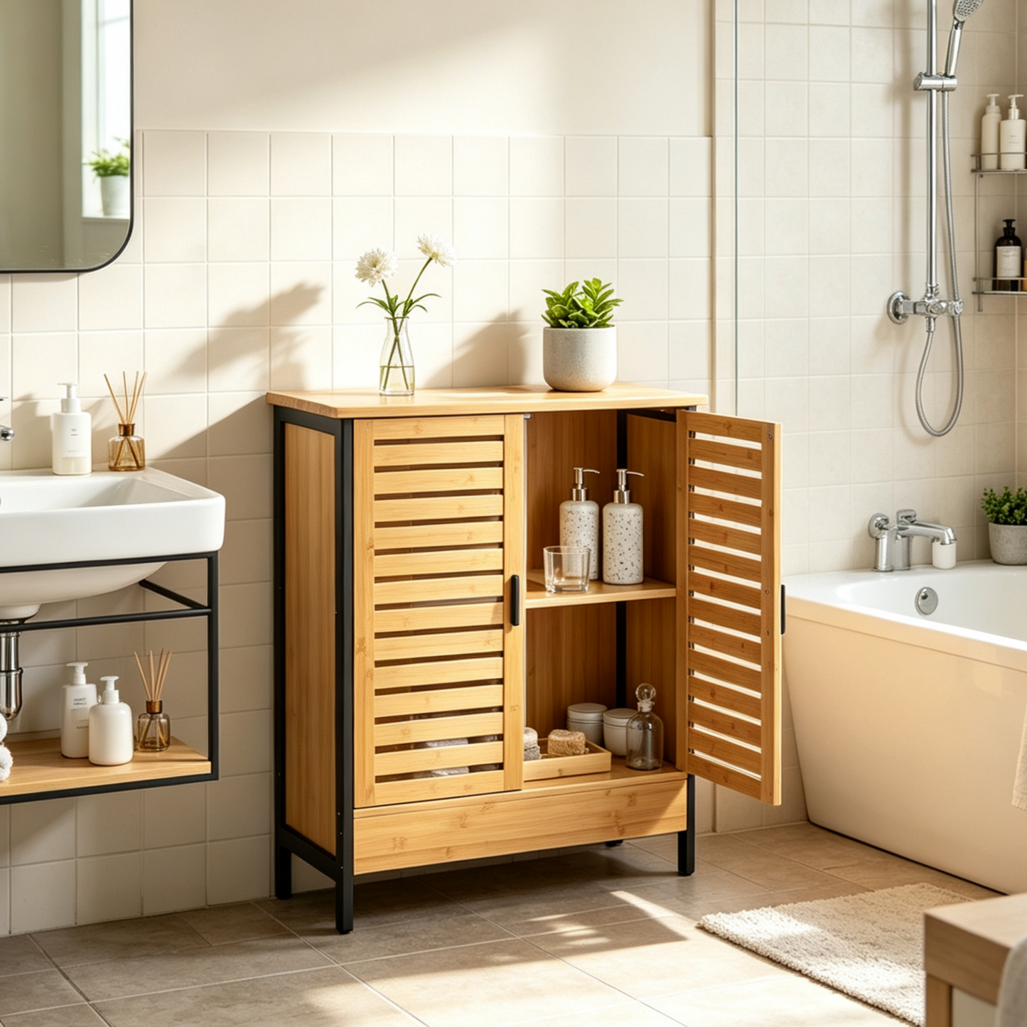 YODOLLA Bamboo Under Sink Bathroom Cabinet