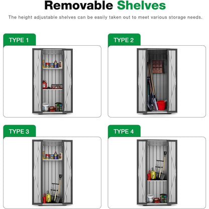 YODOLLA Outdoor Tall Garden Storage Box with 3 Adjustable Shelves