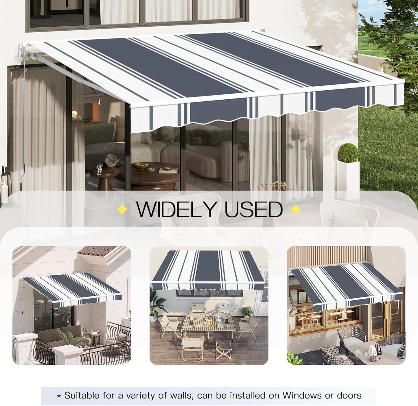 YODOLLA 396 × 299 cm Retractable Manual Awning, Folding Awning with Hand Crank Patio