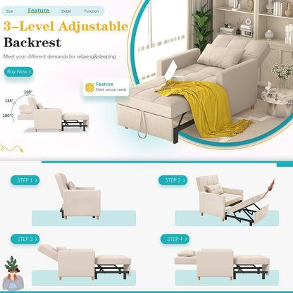 YODOLLA 175cm Single Sofa Bed Chair,3-in-1 Sleeper Armchair Convertible