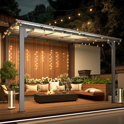 YODOLLA 3m x 3m Wall-Mounted Aluminium Awning Gazebo, Lean to Pergola