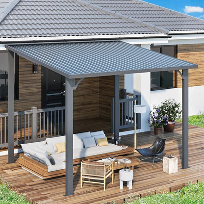 YODOLLA Hardtop Gazebo, Wall-Mounted Lean to Metal Awnings Pergola