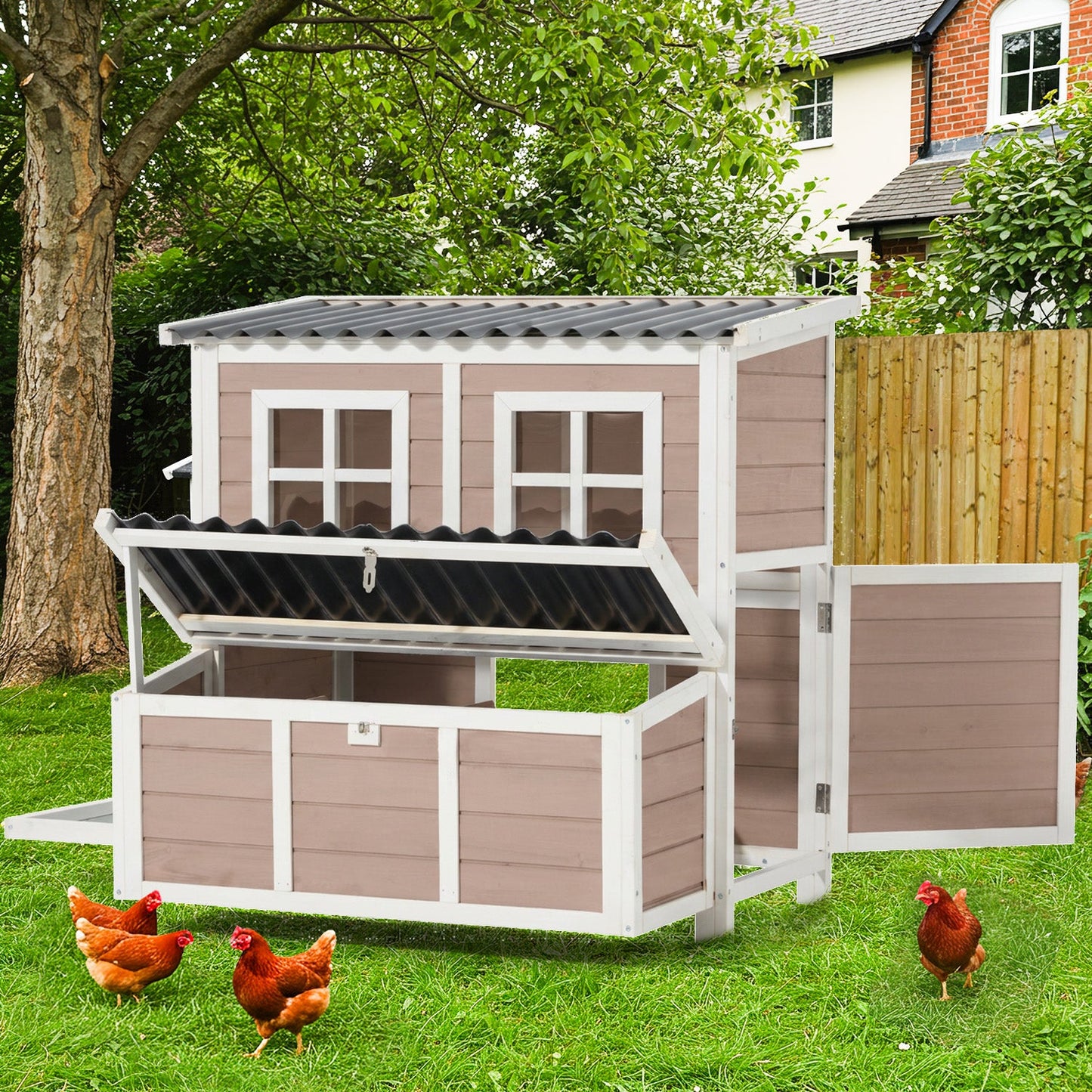 YODOLLA Wooden Outdoor Hen House, Garden Chicken Poultry Ark