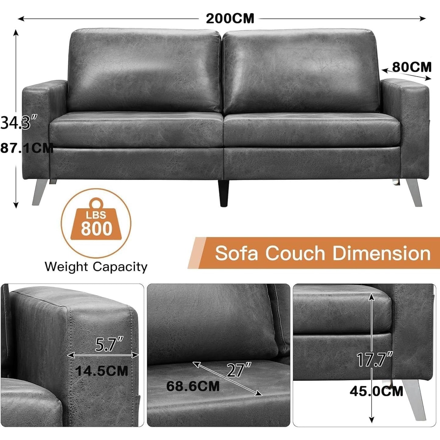 YODOLLA 200cm Sofa Couch, Large 2-3 Seater Modern Sofa