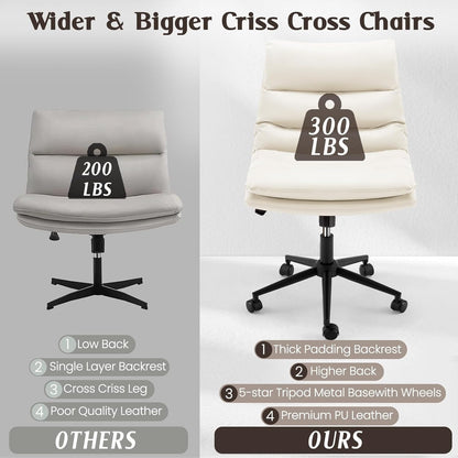 YODOLLA Armless Office Chair Wide Seat, Height Adjustable Computer Swivel Vanity Chairs